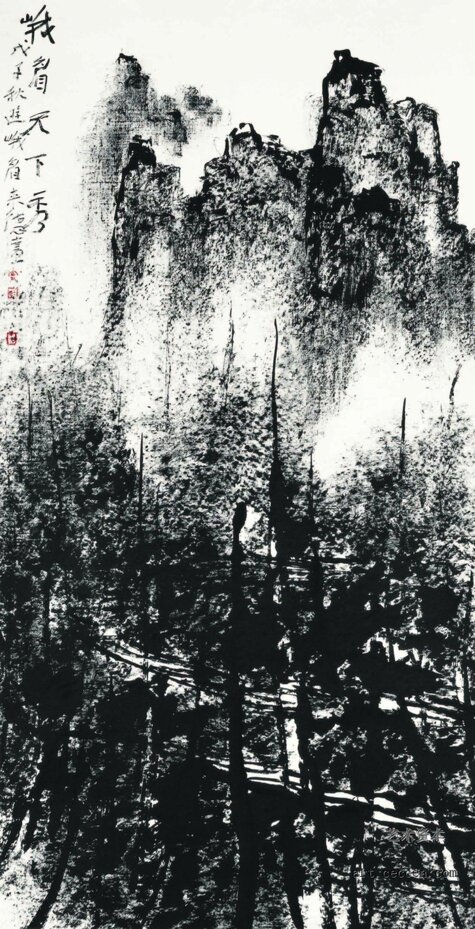 峨眉天下秀 曾来德 焦墨 136X68cm 2009年